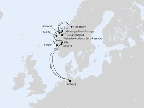 AIDAprima Norwegen ab/bis Hamburg