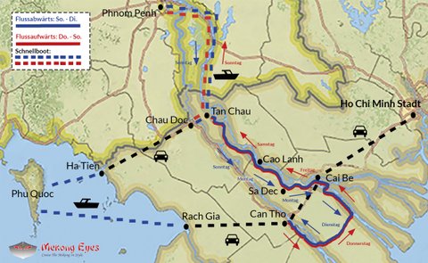 Mekong Eyes Routingkarte (angegebene Wochentage ungültig)