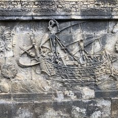 Reliefdetail Handelsschiff am Borobudur auf Java 