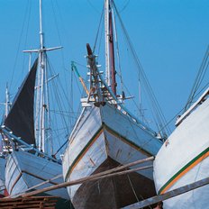 Sunda Kelapa Hafen von Jakarta mit bunten Makassar Schonern