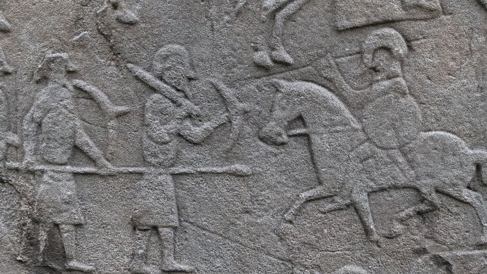 Kampfszene geschaffen von den Pikten auf dem Alemno Stein 
