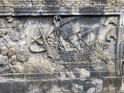 Reliefdetail Handelsschiff am Borobudur auf Java 