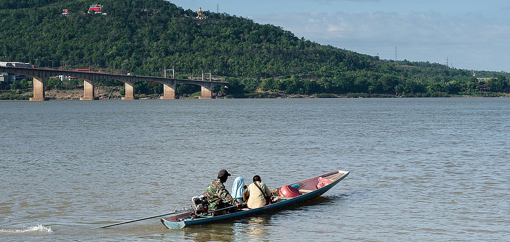 Boot am Mekong bei Pakse Südlaos