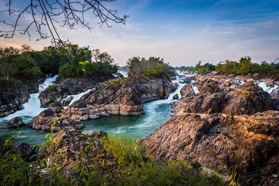 faszinierende Mekongfälle in der Region Champasak im Süden von Laos