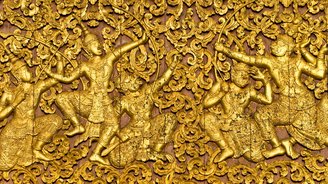 Ramayana Epos Holzschnitt Luang Prabang Laos